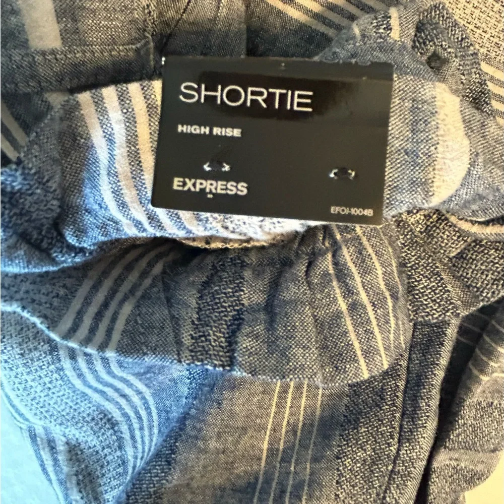Express “Shortie” high waisted shorts blue/white stripes size medium tie… - Picture 5 of 7